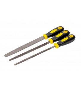 Pilník kovový MASTERTOOL 200 mm, 3 ks plochý/kulatý/třístranný dvousložková rukojeť 06-0210