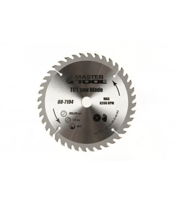 Pilový kotouč na řezání dřeva MASTERTOOL zuby z karbidu wolframu 185*20*40Т, adaptér 20-16 08-7194