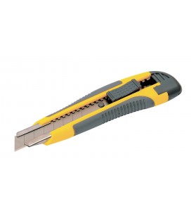 Nůž s odlamovací čepelí MASTERTOOL 18 mm, kovová vodítka, tlačítková svorka, TPR povlak, 3 čepele 17-0119