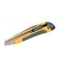 Nůž s odlamovací čepelí MASTERTOOL 18 mm, kovová vodítka, tlačítková svorka, TPR povlak, 3 čepele 17-0119