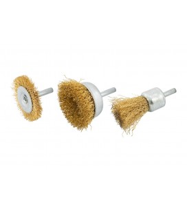 Sada drátěných mosazných kartáčů na vrtačku 1/4" MASTERTOOL Ø25/50/ 50 3 ks 19-9300