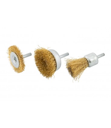 Sada drátěných mosazných kartáčů na vrtačku 1/4" MASTERTOOL Ø25/50/ 50 3 ks 19-9300