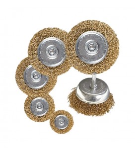 Sada drátěných mosazných kartáčů na vrtačku 1/4" MASTERTOOL Ø75// 40/50/63/75/100 mm, 6 ks 19-9600