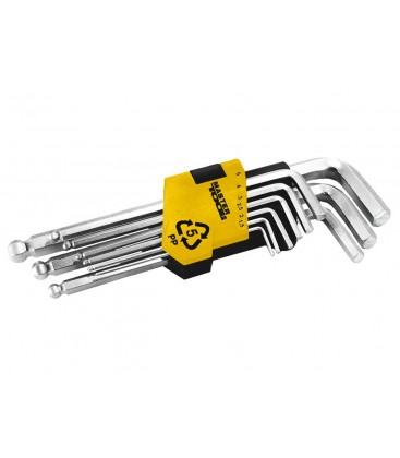Klíče šestihranné MASTERTOOL 1, 5-10 mm 74/172 mm s kulovou koncovkou, CRV sada 9 ks 75-0957