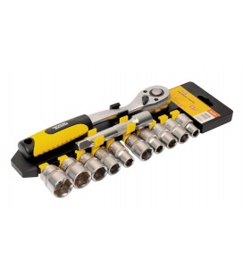 Sada hlaví nástrčných MASTERTOOL PROFI 1/2" 10-24 mm CrV ráčna 72Т, nástavec 12 ks 78-1212