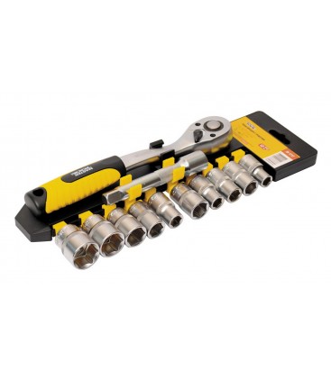 Sada hlaví nástrčných MASTERTOOL PROFI 1/2" 10-24 mm CrV ráčna 72Т, nástavec 12 ks 78-1212