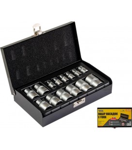 Sada hlavic nástrčných MASTERTOOL 1/4" E4-E10 1/2" E10-E22 14 ks v kovovém kufříku 78-1414