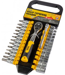 Sada hlavic nástrčných MASTERTOOL PROFI 1/4" 4-14 mm CrV, TORX, PH, HEX, SL, ráčna 72Т, nástavec 28 ks 78-1428