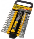 Sada hlavic nástrčných MASTERTOOL PROFI 1/4" 4-14 mm CrV, TORX, PH, HEX, SL, ráčna 72Т, nástavec 28 ks 78-1428
