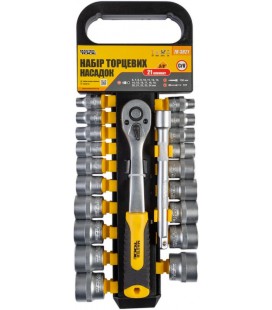 Sada nástrčných hlavic MASTERTOOL 3/8" 6-24 mm CrV ráčna 72Т, nástavec 21 ks 78-3821