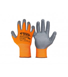 Rukavice pracovní MASTERTOOL pletené bezešvé s nitrilovým žebrovaným povlakem oranžovo/šedá 10" 83-0403