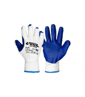 Rukavice pracovní MASTERTOOL z bezešvé pletené bavlny s přírodním latexovým povrchem bílá/modrá 10, 5" 83-0602
