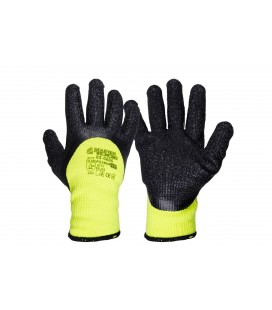 Rukavice pracovní MASTERTOOL bezešvý akryl zimní s žebrovaným latexovým povlakem neon/černá 11" 83-0606