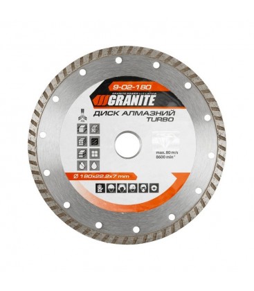 Kotouč diamantový GRANITE TURBO 180*2, 6 mm 22-24% 8600 ot./min 9-02-180