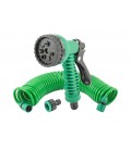 Zavlažovací sada MASTERTOOL 5 ks (pistole 7 funkcí, spirálová hadice 10 m, adaptér 1/2"-3/4" - samice, koncovka 3/8" - 2 ks)