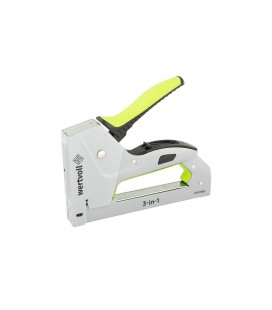 Pistole sponkovací 3-v-1 WERTVOLL spony R53 4-14 mm/hřebíky s hlavičkou i bez hlavičky14 mm, opláštěná rukojeť TPR FX-1104